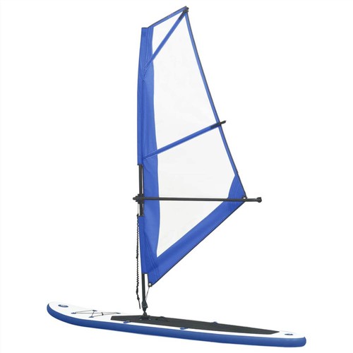 Aufblasbares Stand Up Paddleboard mit Segelset Blau und Weiß