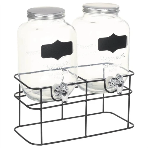 Set Of 2 Glass Drink Dispenser With Stand 4l Glass Jar Beverage