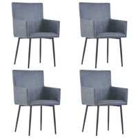 Dining Chairs with Armrests 4 pcs Grey Faux Suede Leather