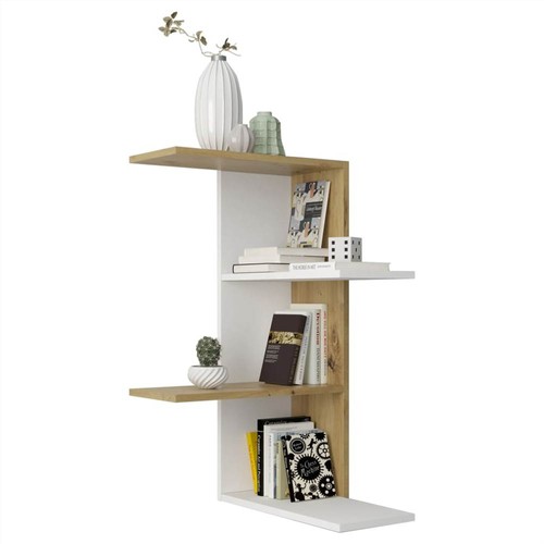 FMD Wallmounted Corner Shelf White Artisan Oak