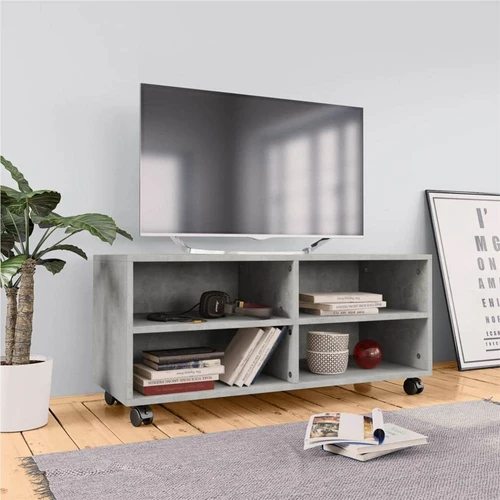 Mobile TV con Ruote Grigio Cemento 90x35x35 cm Truciolare