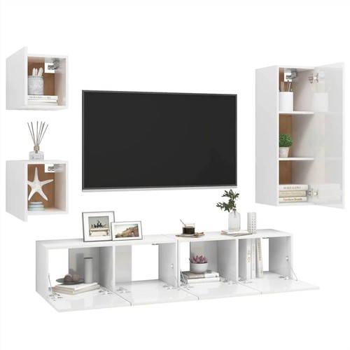 5-teiliges TV-Schrank-Set aus hochglänzender weißer Spanplatte