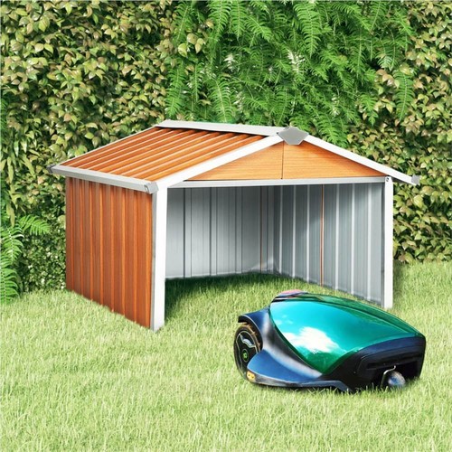 ガーデンロボット芝刈り機小屋92x97x63cm亜鉛メッキスチールブラウン
