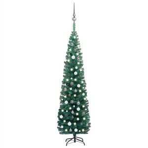Slim Artificial Christmas Tree with LEDsBall Set Green 210 cm