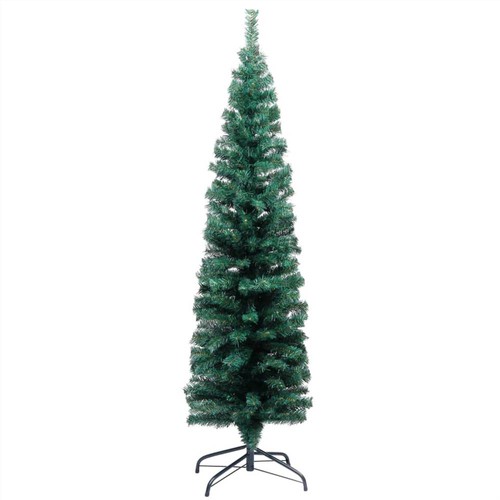 Schmaler künstlicher Weihnachtsbaum mit LEDs & Ständer Grün 150 cm PVC