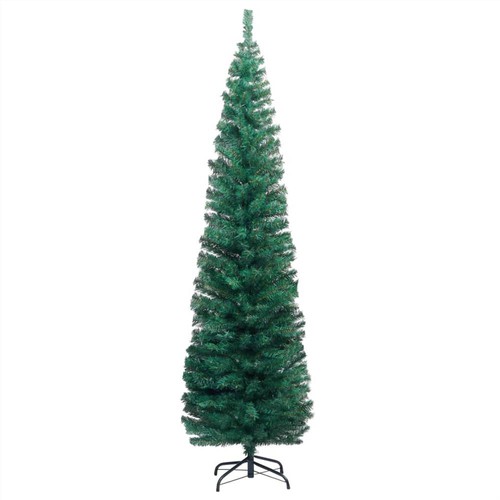 Schmaler künstlicher Weihnachtsbaum mit LEDs & Ständer Grün 240 cm PVC