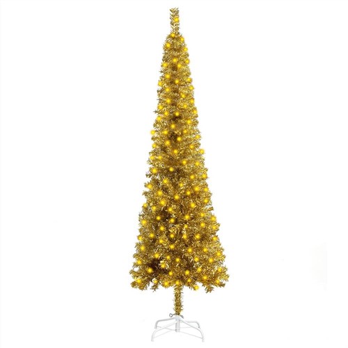 Slim Christmas Tree with LEDs Gold 210 cm