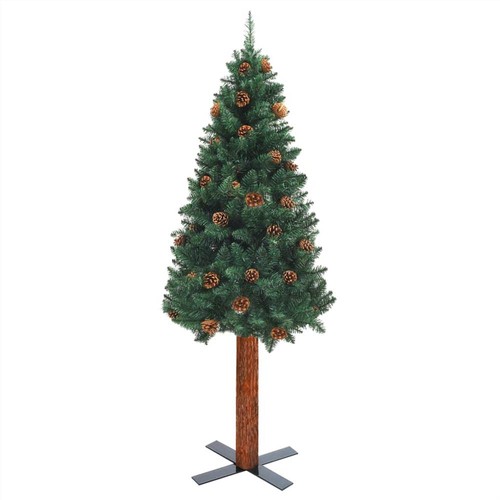 Schlanker Weihnachtsbaum mit LEDs&Echtholz&Kegeln Grün 210 cm