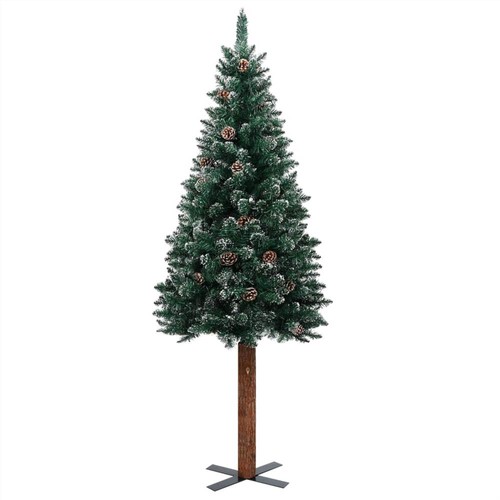 Schlanker Weihnachtsbaum mit LEDs&Echtholz&Weiss Schneegrün 180cm
