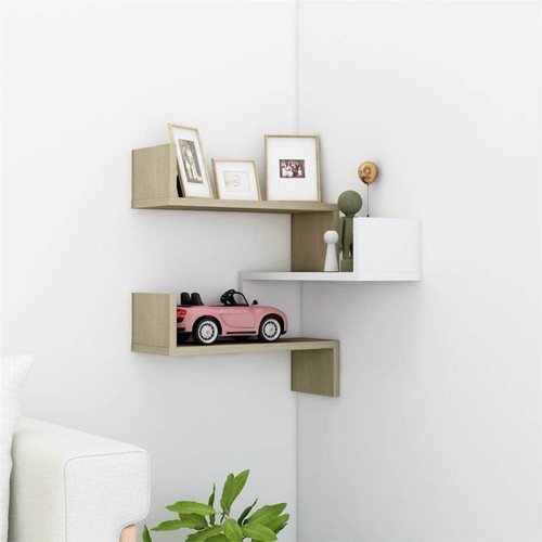 Wall Corner Shelf White and Sonoma Oak 40x40x50 cm Chipboard