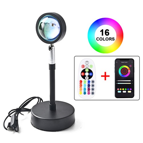 Solnedgångslampa RGB 16 färger APP Fjärrkontroll Atmosfärprojektion Led Nattljus för Hem Sovrum Butik