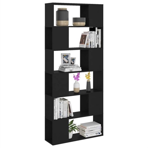 Bücherschrank, Raumteiler, Schwarz, 80 x 24 x 186 cm, Spanplatte