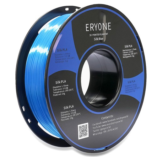 ERYONE Seiden-PLA-Filament für 3D-Drucker, 1,75 mm, Toleranz 0,03 mm, 1 kg (2,2 lbs)/Spule – Blau