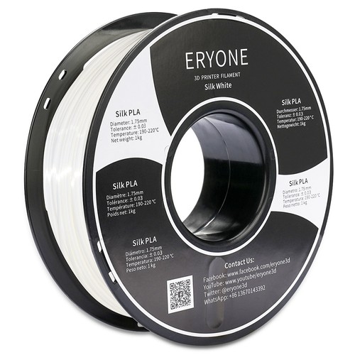 ERYONE Silk PLA Filament für 3D-Drucker, 1,75 mm, Toleranz 0,03 mm, 1 kg (2,2 Pfund)/Spule, Weiß