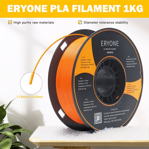 4 kg ERYONE PLA-Filament für 3D-Drucker 1,75 mm – (1 kg Orange, 1 kg Schwarz, 1 kg Kaltweiß, 1 kg Achatgrau)