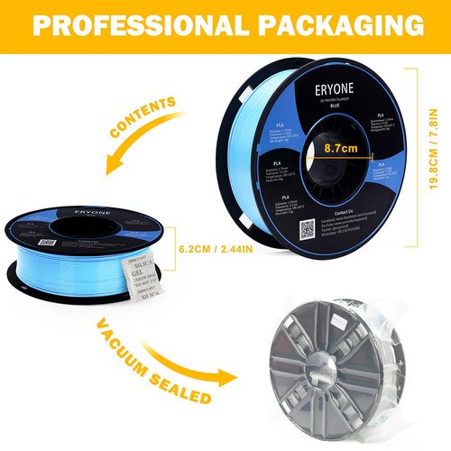 ERYONE PLA-filament för 3D-skrivare 1,75 mm tolerans 0,03 mm 1 kg (2,2 lbs)/spole - blå