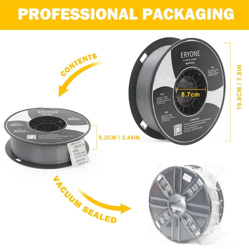 ERYONE PLA-Filament für 3D-Drucker, 1,75 mm, Toleranz 0,03 mm, 1 kg (2,2 Pfund)/Spule, Achatgrau