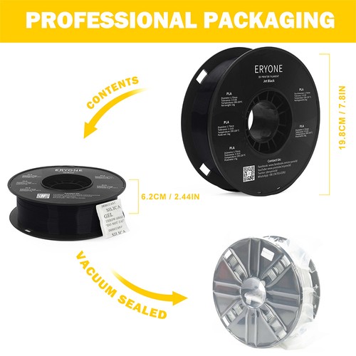 ERYONE PLA-Filament für 3D-Drucker, 1,75 mm, Toleranz 0,03 mm, 1 kg (2,2 Pfund)/Spule, Tiefschwarz