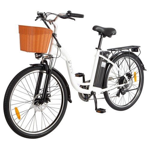 DYU C6 Elektrofahrrad 26 Zoll 350 W Motor Max. Geschwindigkeit 25 km/h 36 V 12,5 Ah 70 km maximale Reichweite – Weiß