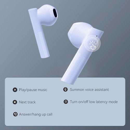 Haylou GT6 TWS Bluetooth 5.2 Wireless Half-In Ear Earbuds AAC HiFi Stereo Bass Low Latency Smart Touch Type-C Lila