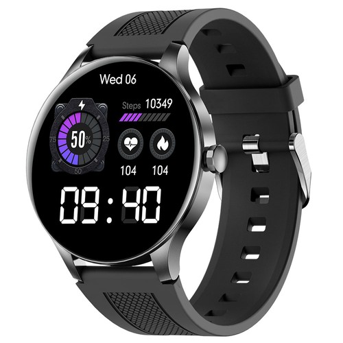 SENBONO NY20 Smartwatch Runde Voll-Touchscreen Sportuhr Wasserdicht Fitness Tracker für iOS Android Schwarz Silikon