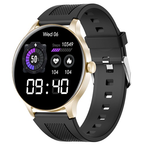 SENBONO NY20 Smartwatch Runde Voll-Touchscreen Sportuhr Wasserdicht Fitness Tracker für iOS Android Gold Silikon