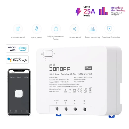 Sonoff POWR3 high capacity (25A / 5500W) WiFi smart relay switch, with  power meter - eWelink Store