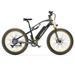 LANKELEISI RV700 Electric Bike 26*4.0 Inch Fat Tire 16Ah 48V 1000W 42Km/h Max Speed Max Load 150KG – Black Yellow