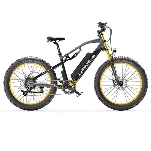 LANKELEISI RV700 16Ah 48V 1000W Electric Bicycle 26inch 42km/h Max speed Max Load 150kg - Black Yellow