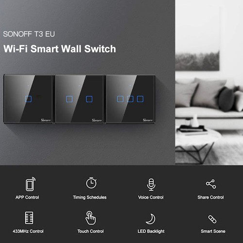 SONOFF T3EU1C Intelligent Switch AC 100-240V 1 Gang TX Series WIFI Wall Switch 433Mhz RF Fjärrstyrd Wifi Switch