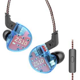Fone de ouvido com fio KZ ZS10 4BA+1DD tecnologia híbrida com microfone azul
