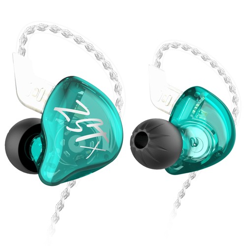 KZ ZST X Hybrid Unit In-Ear-hörlurar med silverpläterad kabel med mikrofon - Cyan