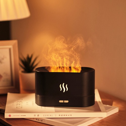 Aromaterapi Diffuser Simulering Flame Mist Luftfuktare USB Ultrasonic Cool Mist Aroma Essential för hemmakontor - Svart