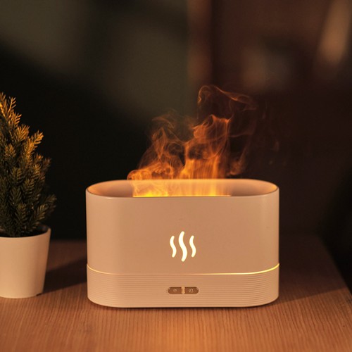 Aromatherapie Diffusor Simulation Flamme Nebel Luftbefeuchter USB Ultraschall Cool Mist Aroma Essential für Home Office - Weiß