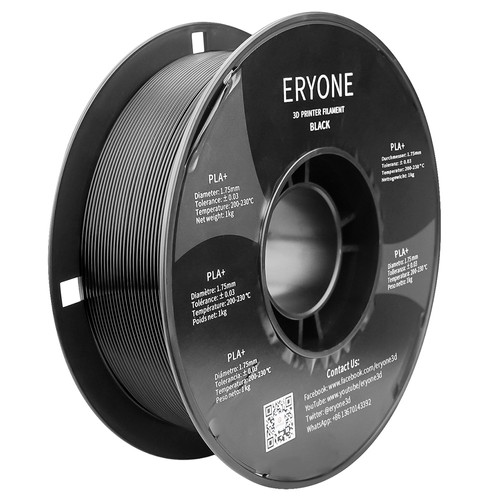 ERYONE PLA-Filament für 3D-Drucker, 1,75 mm, Toleranz 0,03 mm, 1 kg (2,2 Pfund)/Spule, Schwarz