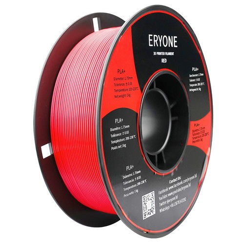 ERYONE PLA-Filament für 3D-Drucker, 1,75 mm, Toleranz 0,03 mm, 1 kg (2,2 Pfund)/Spule, Rot