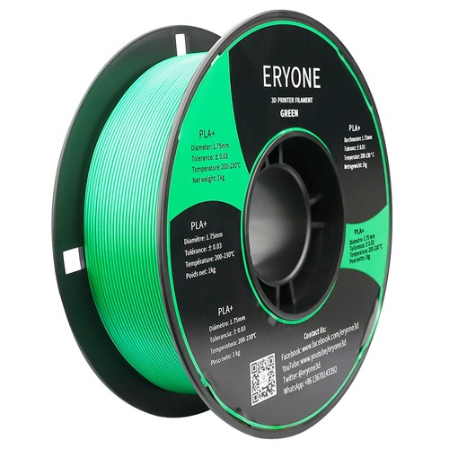 ERYONE PLA-Filament für 3D-Drucker, 1,75 mm, Toleranz 0,03 mm, 1 kg (2,2 Pfund)/Spule, Grün