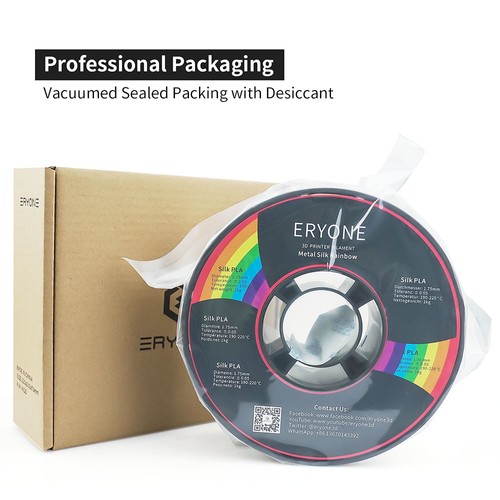 ERYONE Rainbow PLA Filament für 3D-Drucker, 1,75 mm, Toleranz 0,03 mm, 1 kg (2,2 Pfund)/Spule – Metallseide, Regenbogen