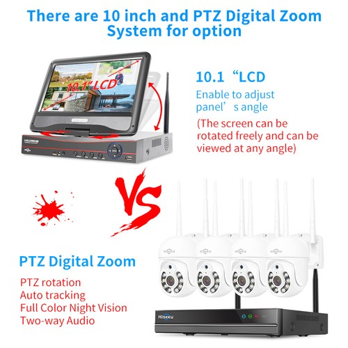 Hiseeu 4Pcs 8CH 3MP Wireless NVR IP Wifi Camera