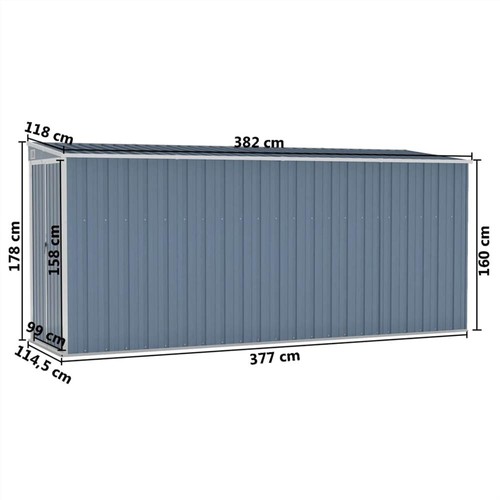 Wall-mounted Garden Shed Grey 118x382x178 cm Galvanised Steel