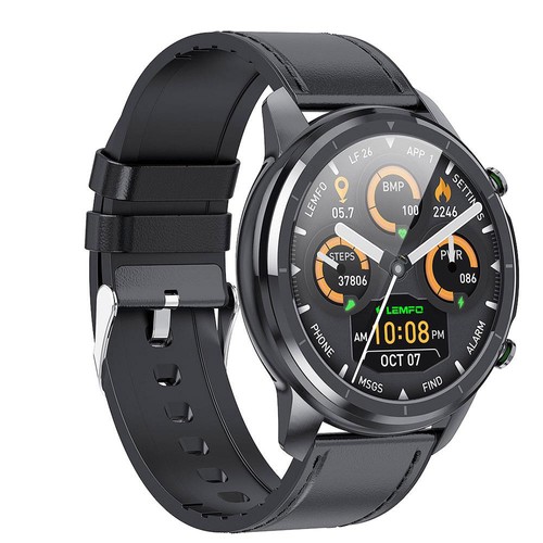 LEMFO LF26 Smartwatch Full Touch HD Amoled Screen Bluetooth 5.0 Sport Fitness Uhr Leder - Schwarz