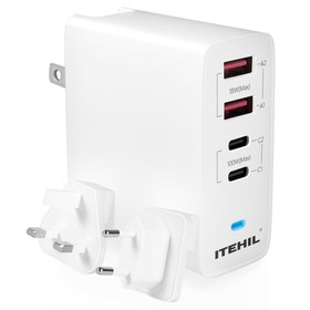 ITEHIL 100W Smart Fast Charger USB-C PD Wall Charger 4 Poorten Wit