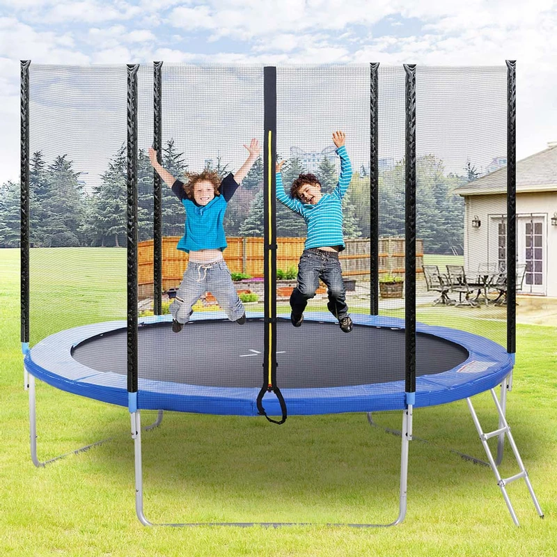 Outdoor 10FT Trampoline with Safety Fence and Net Padded Poles