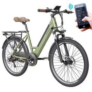 F26 Pro City E-Bike 26 Inch Step-through Electric Bicycle 25Km/h 250W Motor 36V 10Ah Embedded Removable Battery Shimano 7 Speed Dual Disc Brakes APP Connect - Green
