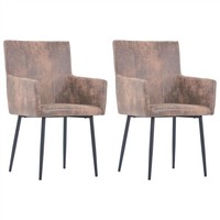 Dining Chairs with Armrests 2 pcs Brown Faux Suede Leather