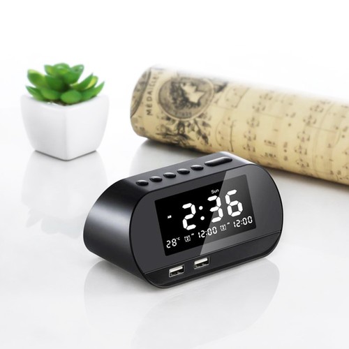 GREEN TIME T2 Dual-USB-Ladewecker Drahtloses Radio, LCD-Bildschirm Ewiger Kalender, Temperaturanzeige - Schwarz