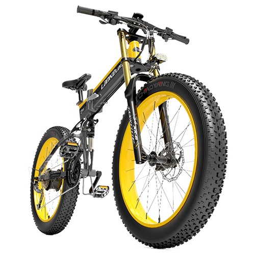 LANKELEISI T750 Plus Big Fork Electric Bike 26*4.0 Inch Fat Tire 1000W Motor 40Km/h Max Speed 48V 17.5Ah Battery 100KM Range Shimano 27-Speed 180KG Max Load - Yellow