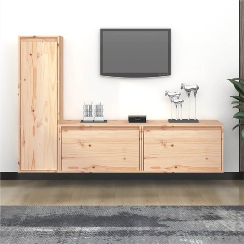 TV Cabinets 3 pcs Solid Wood Pine