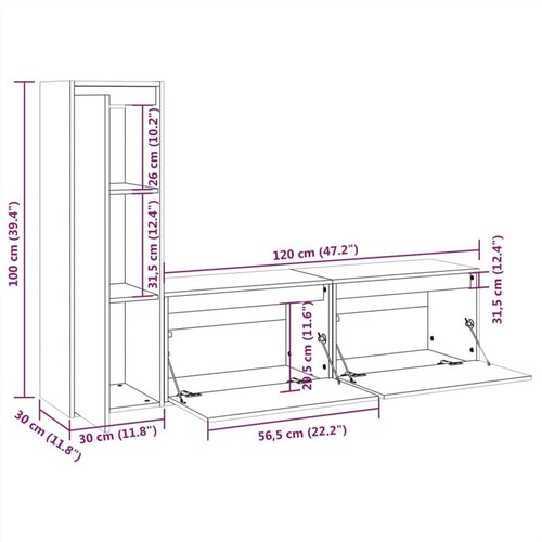 TV Cabinets 3 pcs Solid Wood Pine