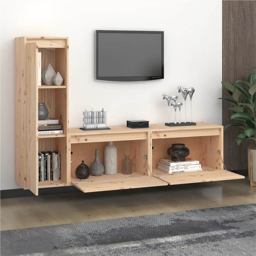 TV Cabinets 3 pcs Solid Wood Pine